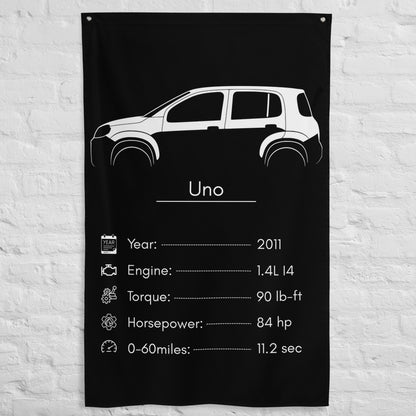 Fiat Uno 2011 car silhouette spec flag - White Brick Wall