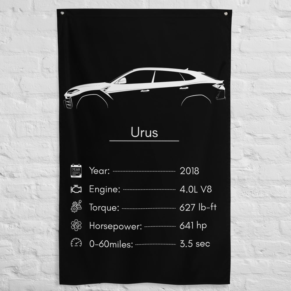 Lamborghini Urus 2018 car silhouette spec flag - White Brick Wall