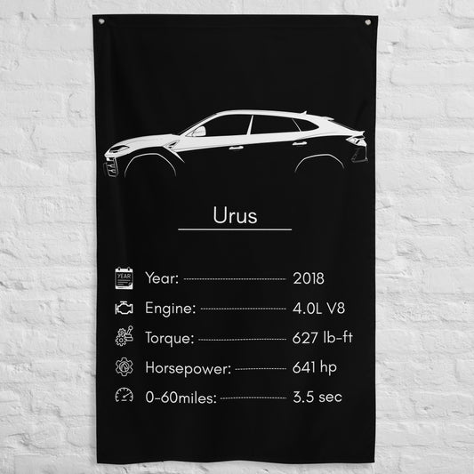 Lamborghini Urus 2018 car silhouette spec flag - White Brick Wall