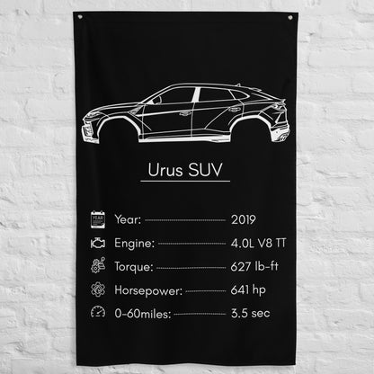 Lamborghini Urus SUV 2019 car silhouette spec flag - White Brick Wall