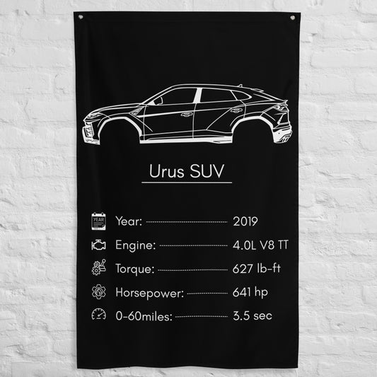Lamborghini Urus SUV 2019 car silhouette spec flag - White Brick Wall