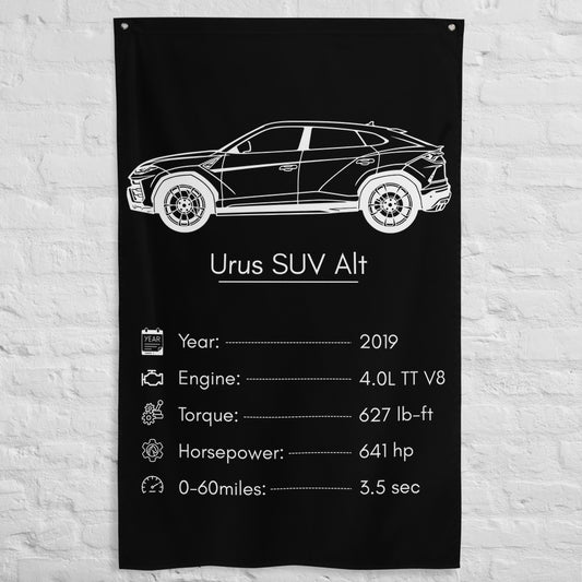 Lamborghini Urus SUV 2019 (Design 2) car silhouette spec flag - White Brick Wall