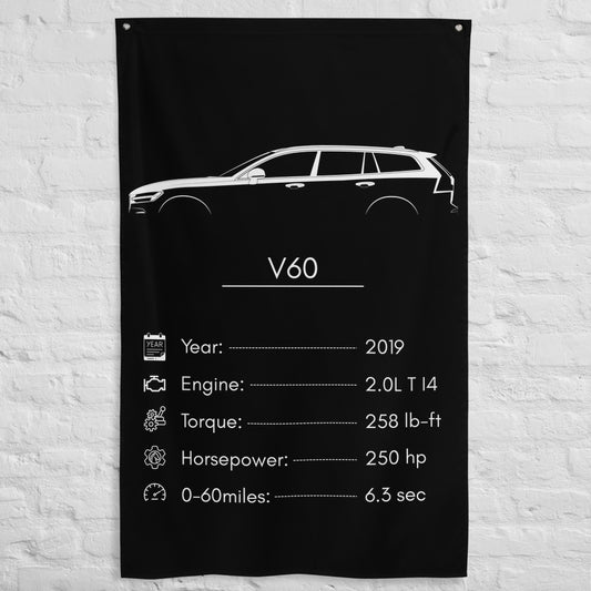Volvo V60 2019 car silhouette spec flag - White Brick Wall