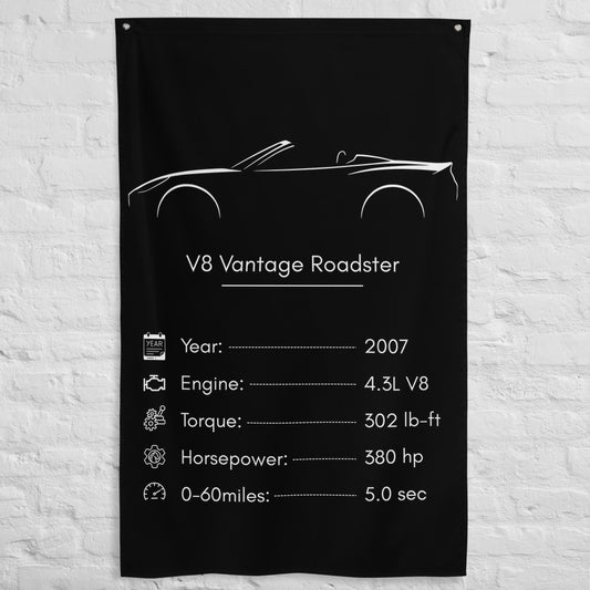 Aston Martin V8 Vantage Roadster 2007 car silhouette spec flag - White Brick Wall