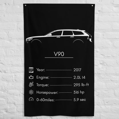 Volvo V90 2017 car silhouette spec flag - White Brick Wall