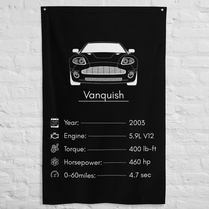 Aston Martin Vanquish 2003 car silhouette spec flag - White Brick Wall