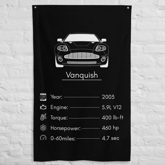 Aston Martin Vanquish 2003 car silhouette spec flag - White Brick Wall