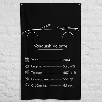 Aston Martin Vanquish Volante 2014 car silhouette spec flag - White Brick Wall