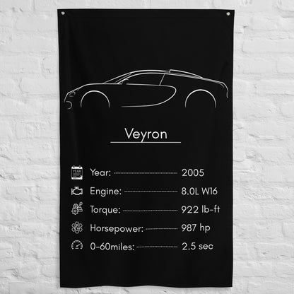 Bugatti Veyron 2005 car silhouette spec flag - White Brick Wall