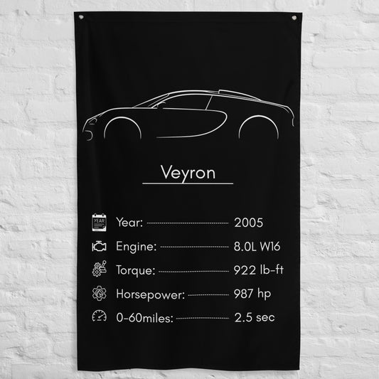 Bugatti Veyron 2005 car silhouette spec flag - White Brick Wall