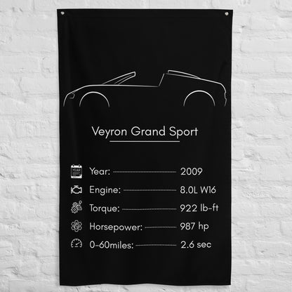 Bugatti Veyron Grand Sport 2009 car silhouette spec flag - White Brick Wall