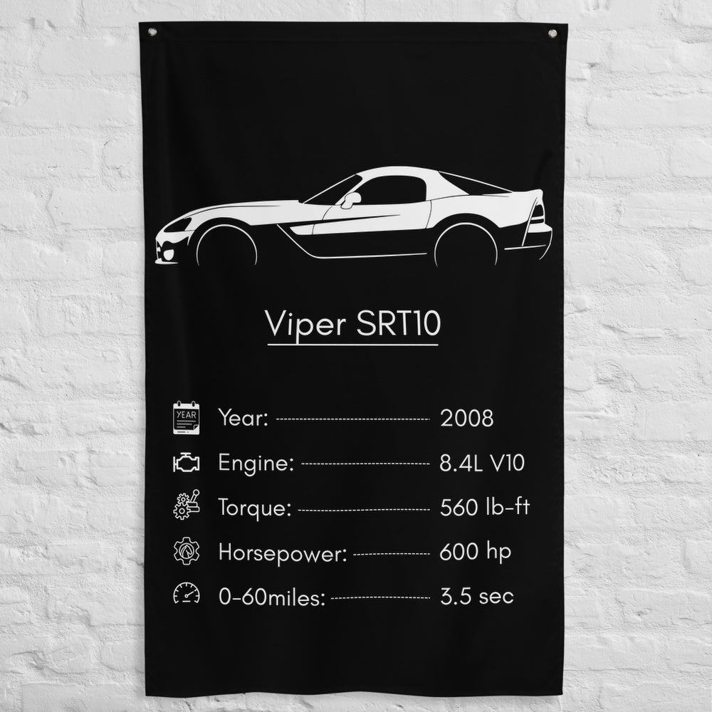 Dodge Viper SRT10 2008 car silhouette spec flag - White Brick Wall
