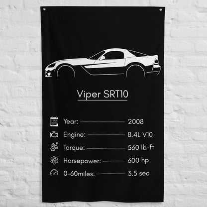 Dodge Viper SRT10 2008 car silhouette spec flag - White Brick Wall