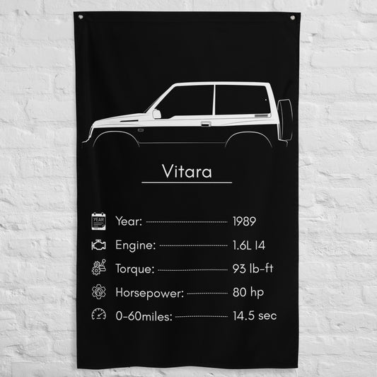 Suzuki Vitara 1989 car silhouette spec flag - White Brick Wall