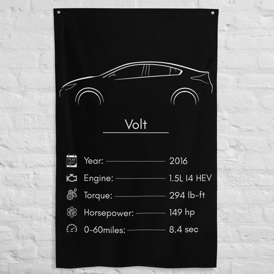 Chevrolet Volt 2016 car silhouette spec flag - White Brick Wall