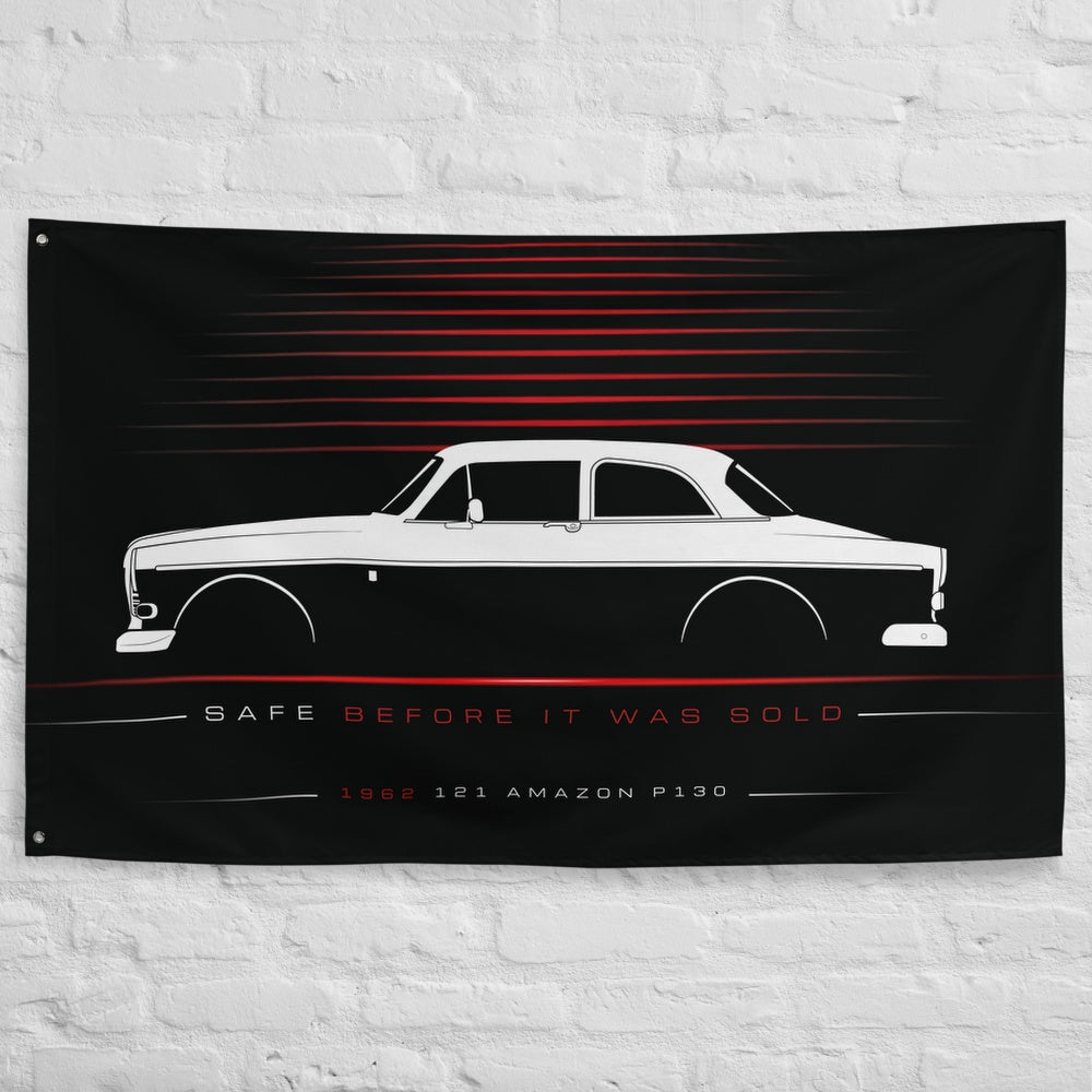 Volvo 121 Amazon P130 1962 car silhouette flag - White Brick Wall
