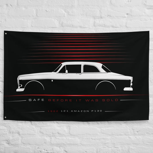 Volvo 121 Amazon P130 1962 car silhouette flag - White Brick Wall