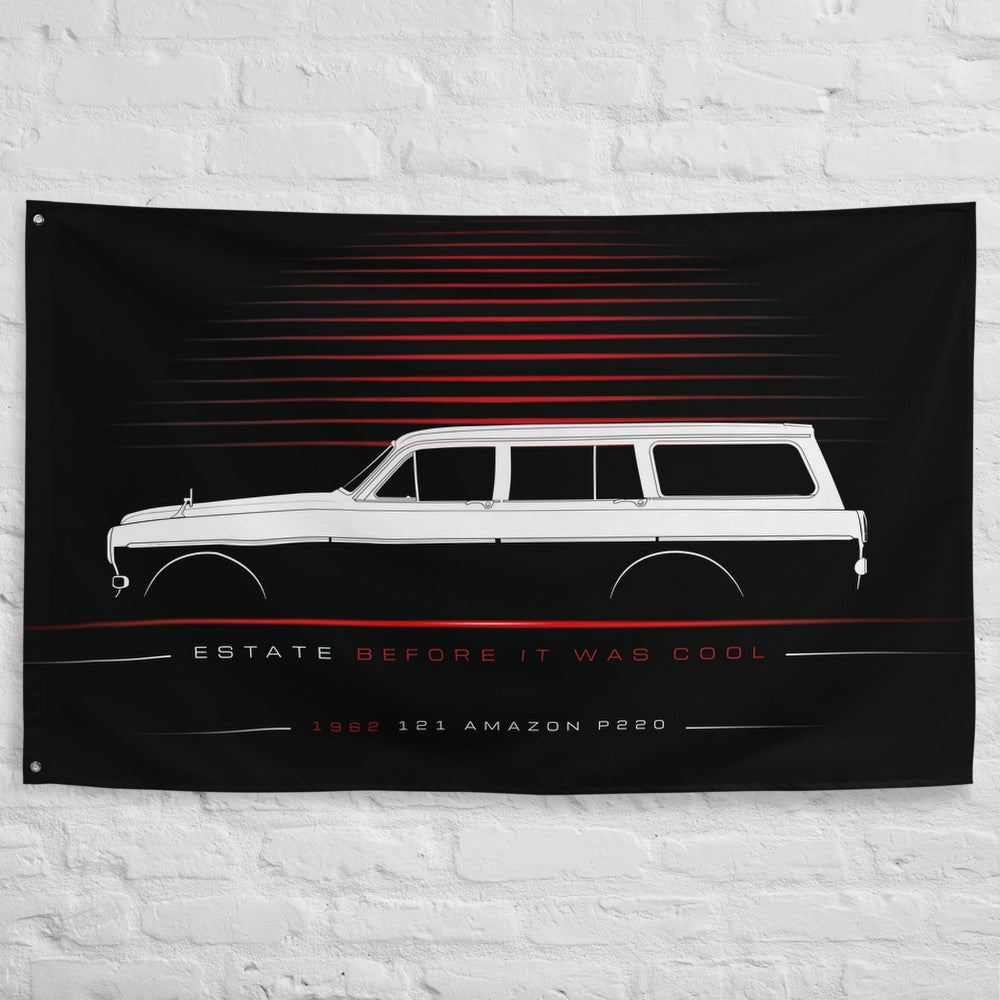Volvo 121 Amazon P220 1962 car silhouette flag - White Brick Wall