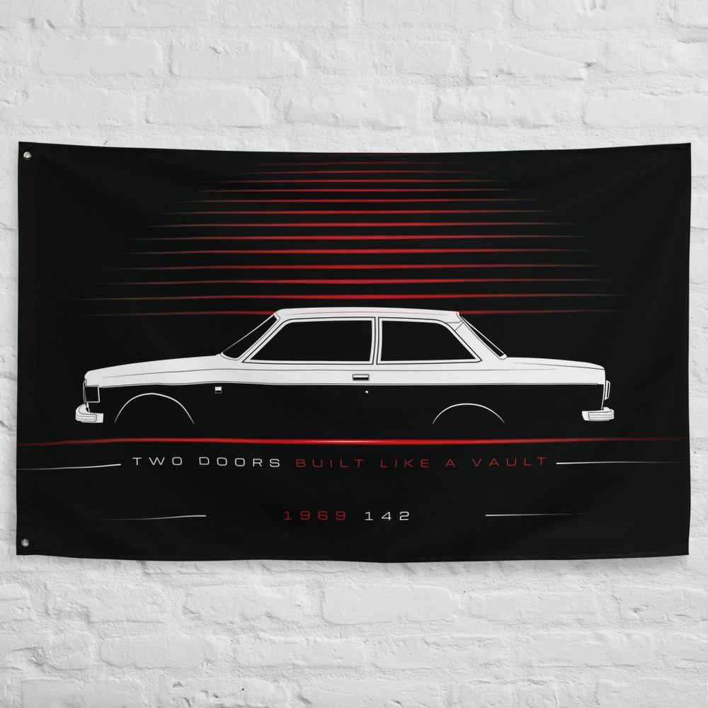 Volvo 142 1969 car silhouette flag - White Brick Wall