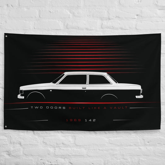 Volvo 142 1969 car silhouette flag - White Brick Wall