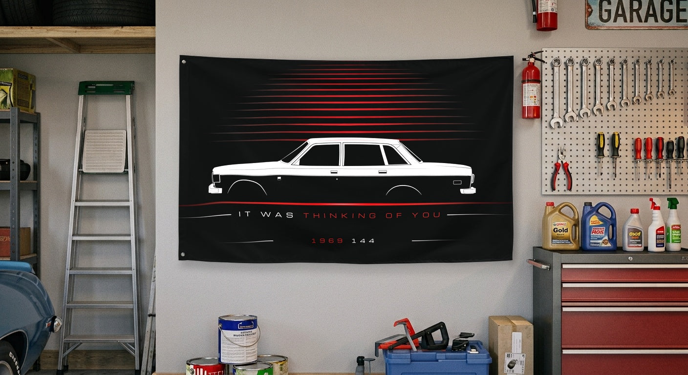 Volvo 144 1969 car silhouette flag - Garage Wall
