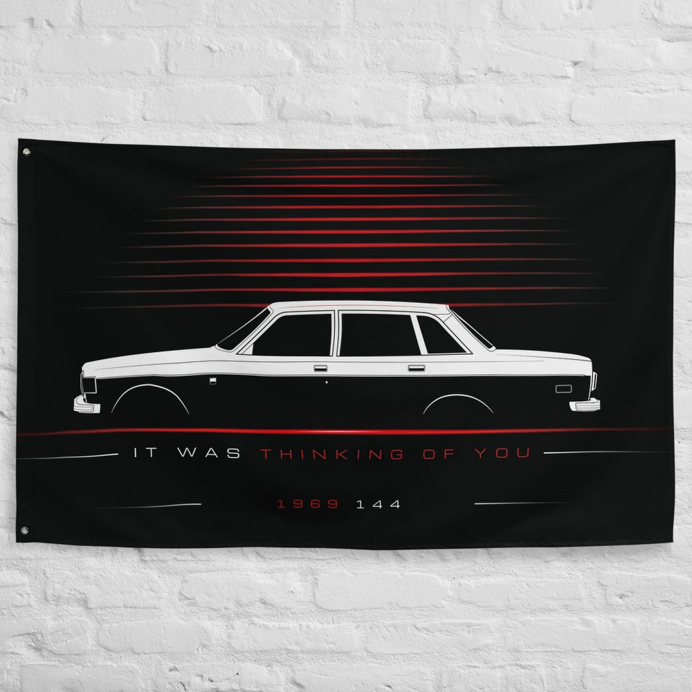 Volvo 144 1969 car silhouette flag - White Brick Wall