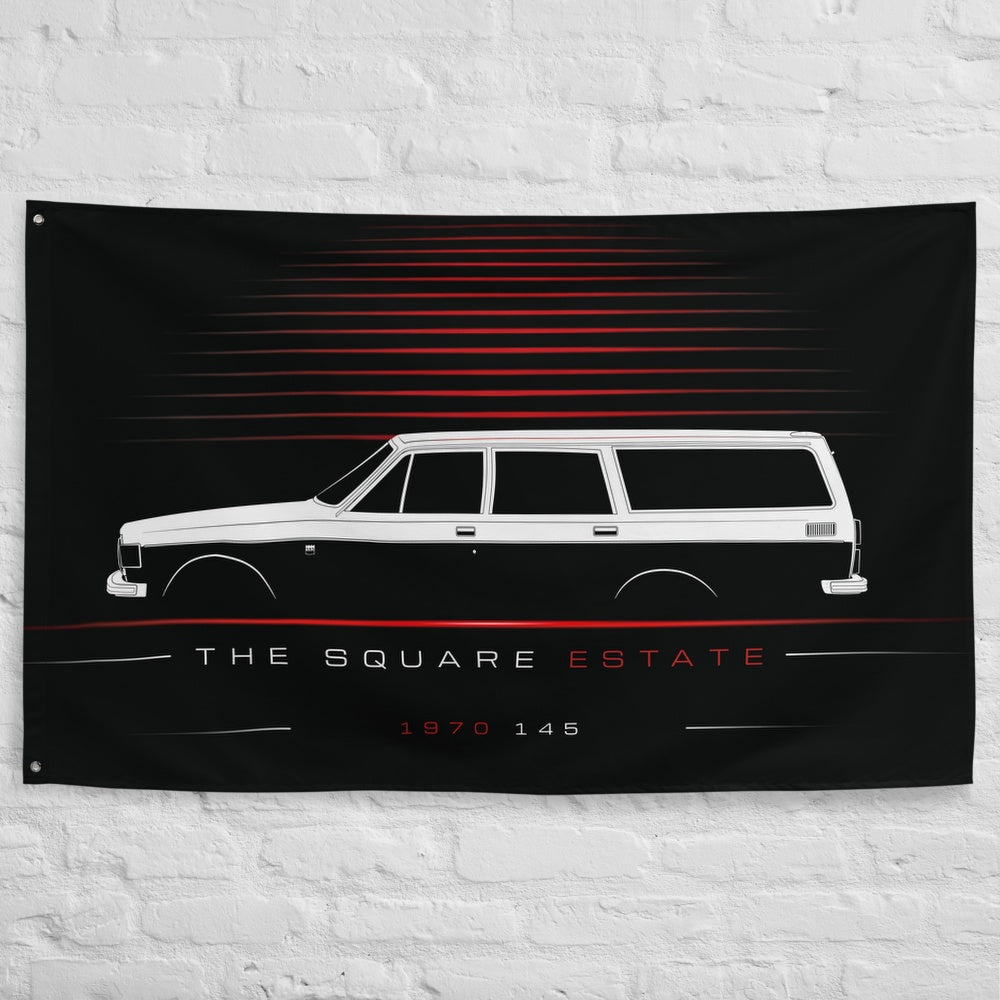Volvo 145 1970 car silhouette flag - White Brick Wall