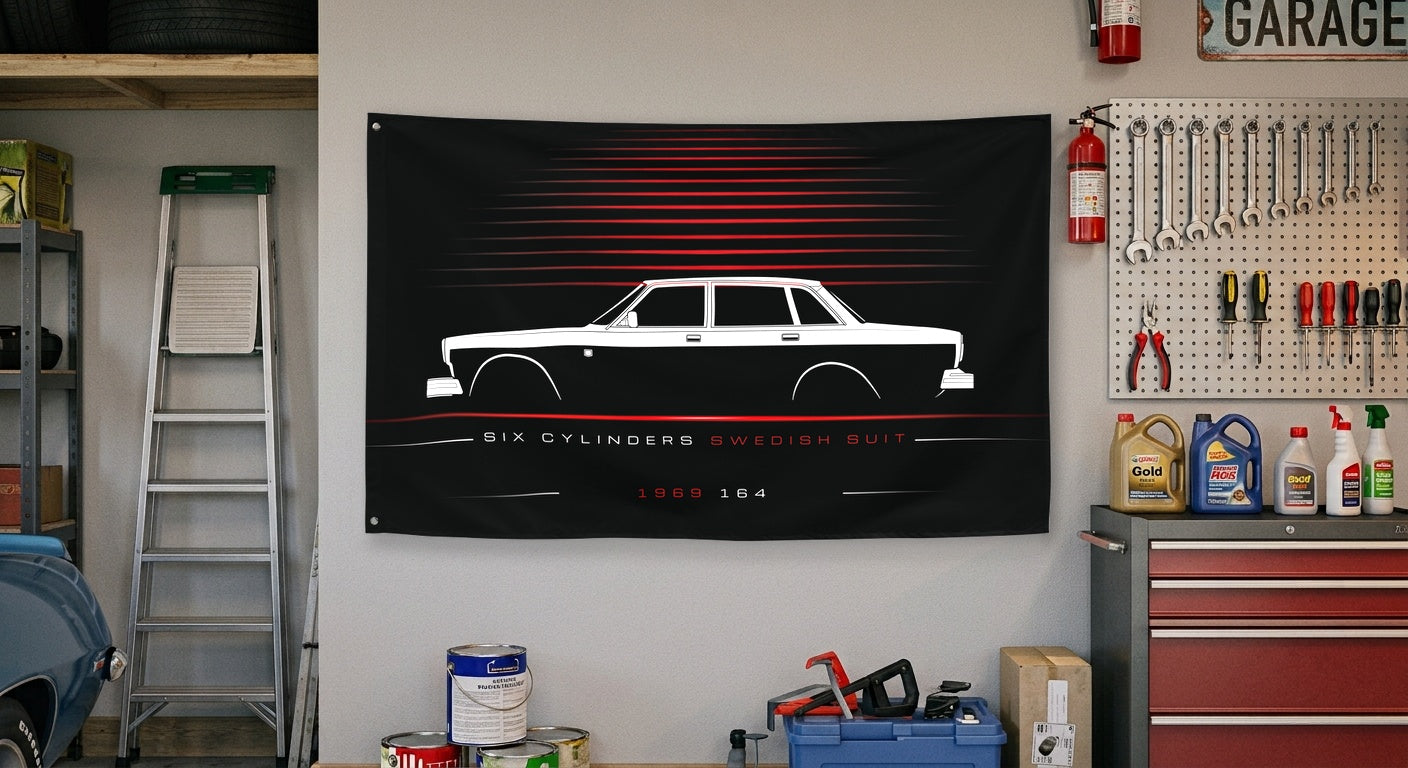 Volvo 164 1969 car silhouette flag - Garage Wall