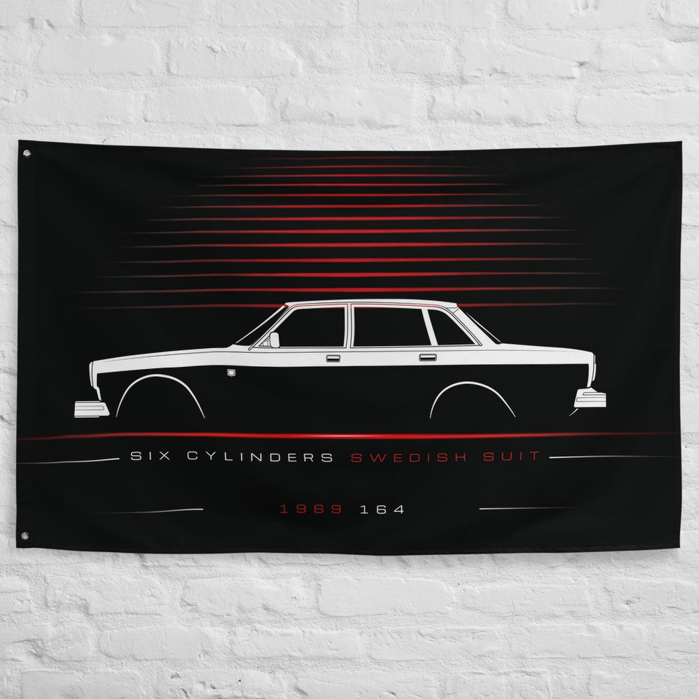 Volvo 164 1969 car silhouette flag - White Brick Wall