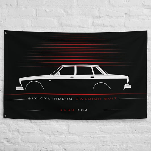 Volvo 164 1969 car silhouette flag - White Brick Wall