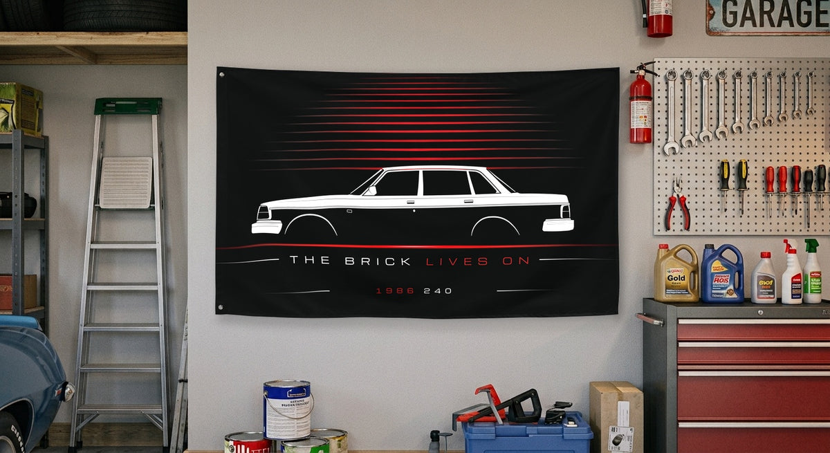 Volvo 240 1986 car silhouette flag - Garage Wall