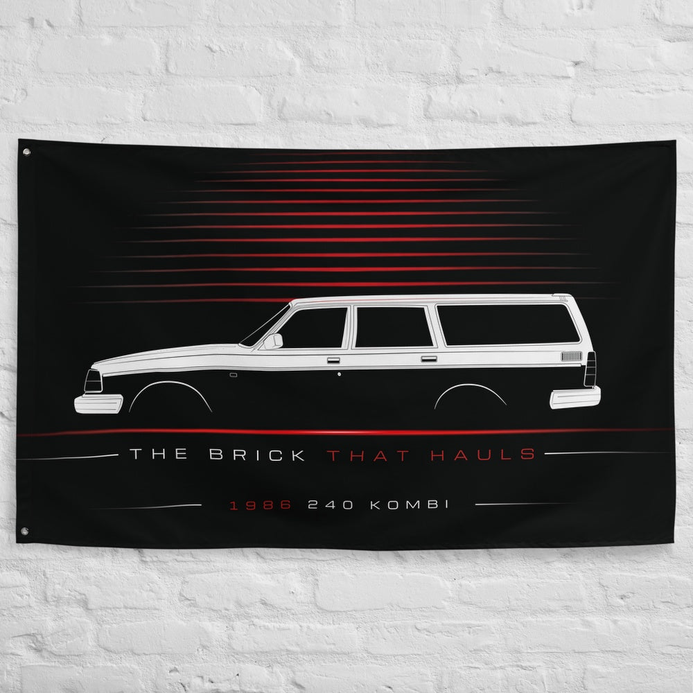 Volvo 240 Kombi 1986 car silhouette flag - White Brick Wall