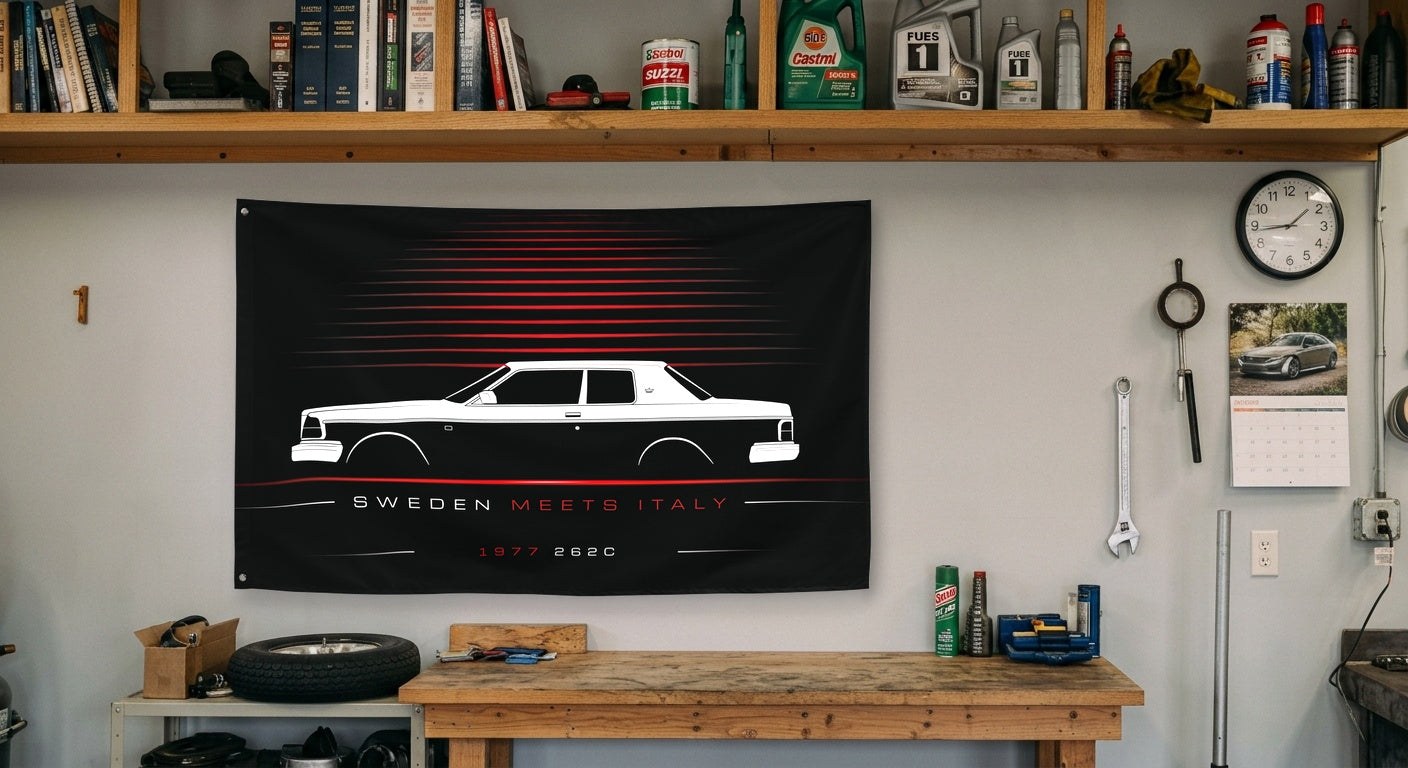 Volvo 262C 1977 car silhouette flag - Garage Workbench