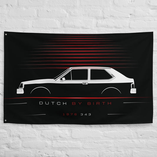 Volvo 343 1976 car silhouette flag - White Brick Wall