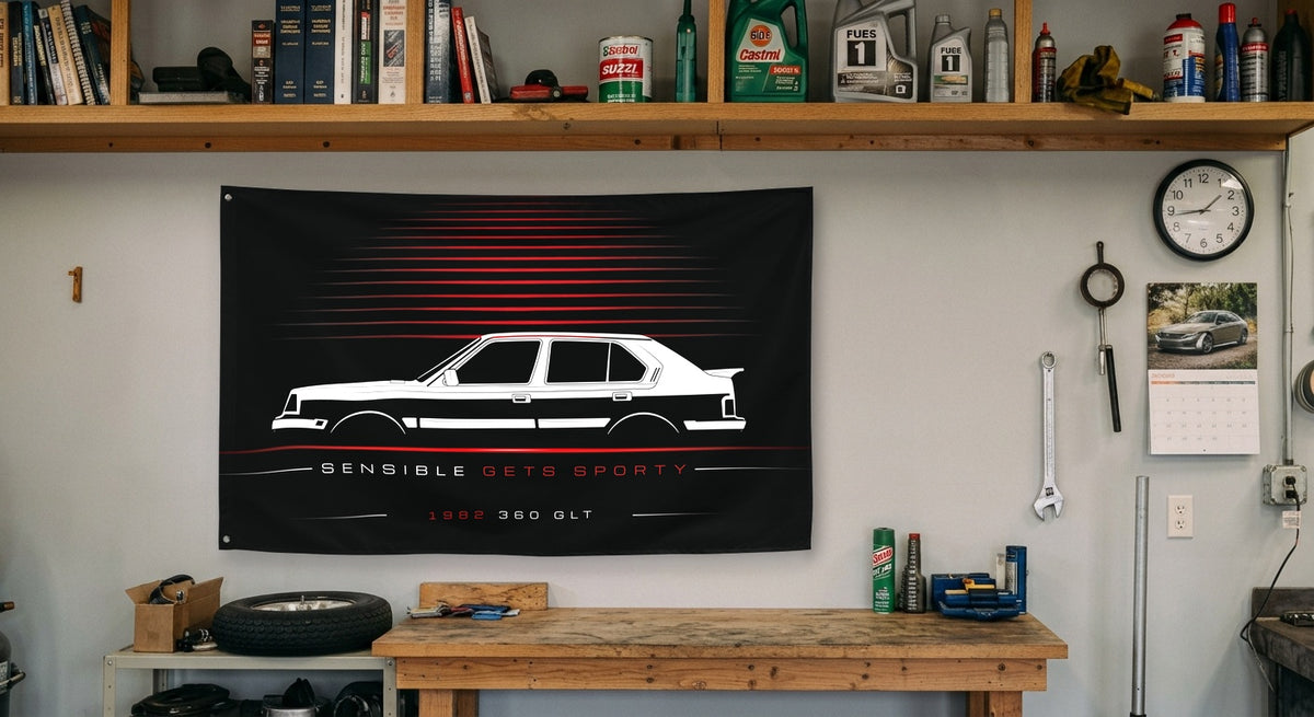 Volvo 360 GLT 1982 car silhouette flag - Garage Workbench