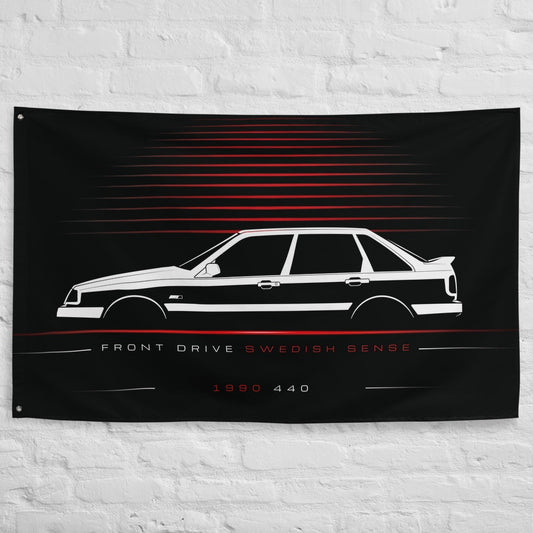 Volvo 440 1990 car silhouette flag - White Brick Wall