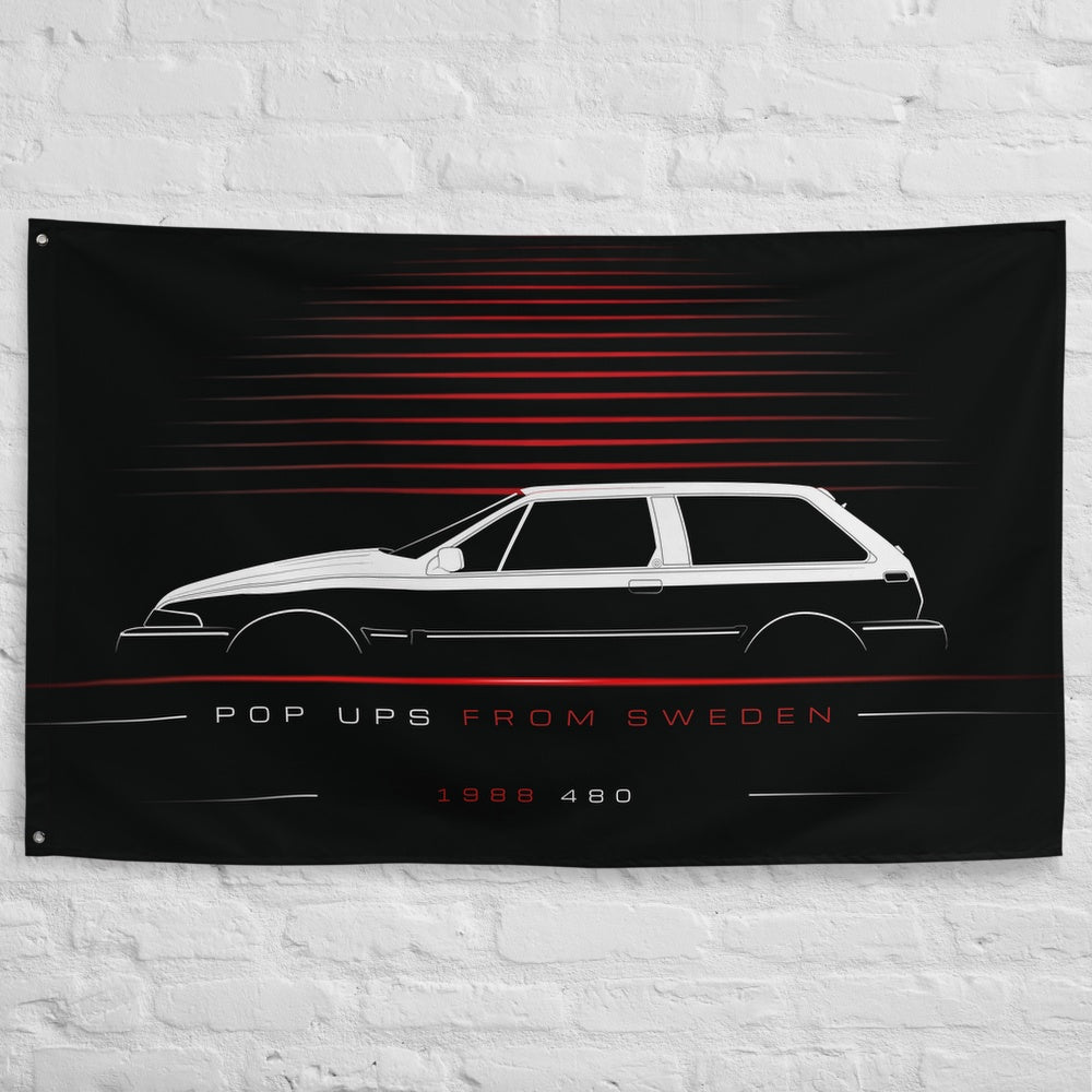 Volvo 480 1988 car silhouette flag - White Brick Wall