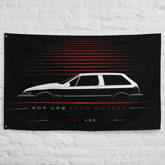 Volvo 480 1988 car silhouette flag - White Brick Wall