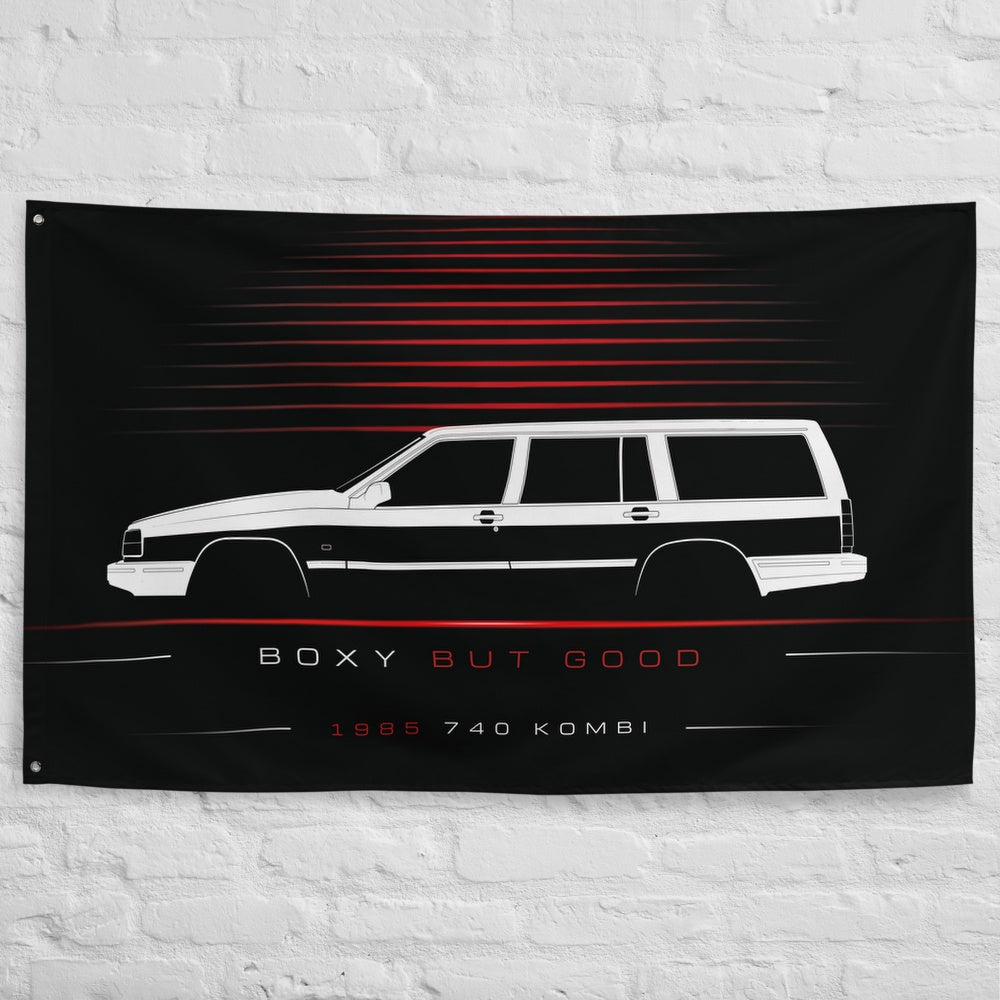 Volvo 740 Kombi 1985 car silhouette flag - White Brick Wall