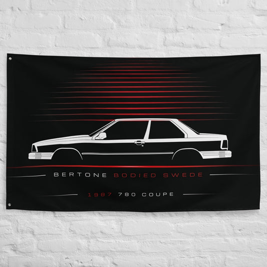 Volvo 780 Coupe 1987 car silhouette flag - White Brick Wall
