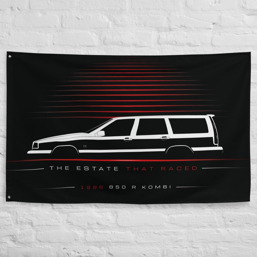 Volvo 850 R Kombi 1996 car silhouette flag - White Brick Wall