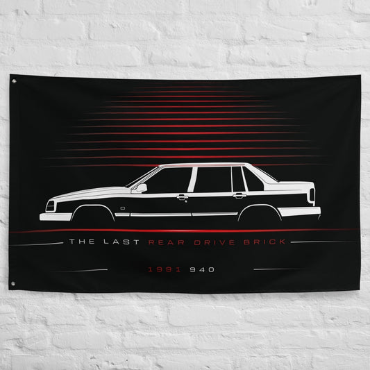 Volvo 940 1991 car silhouette flag - White Brick Wall