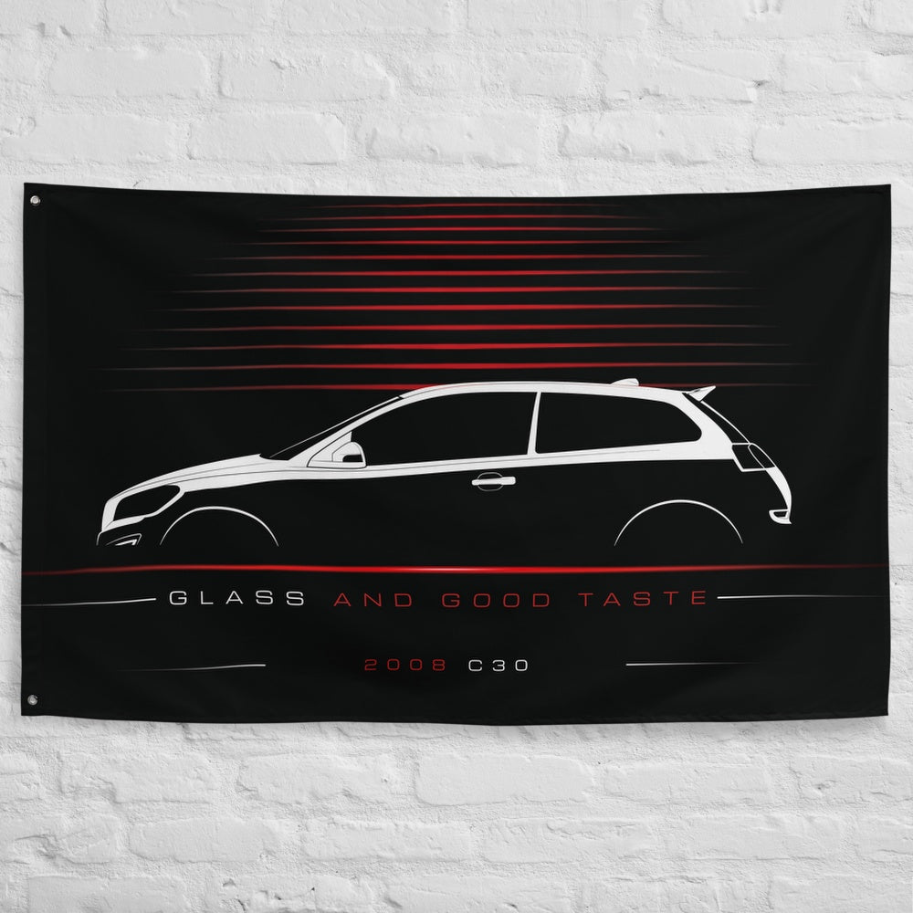 Volvo C30 2008 car silhouette flag - White Brick Wall