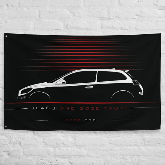 Volvo C30 2008 car silhouette flag - White Brick Wall