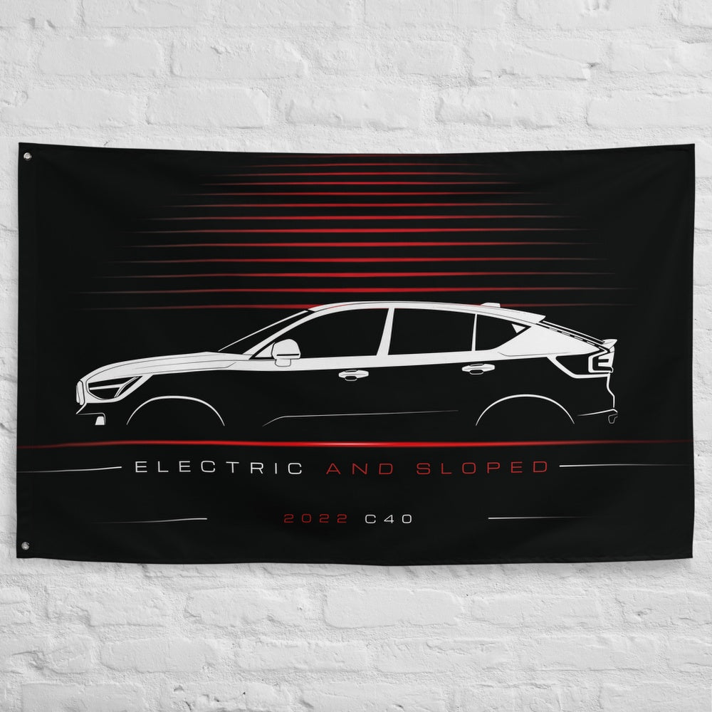 Volvo C40 2022 car silhouette flag - White Brick Wall