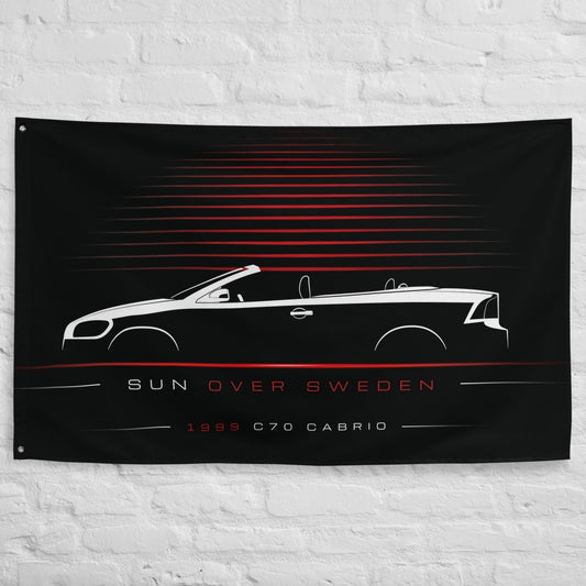 Volvo C70 Cabrio II 1999 car silhouette flag - White Brick Wall