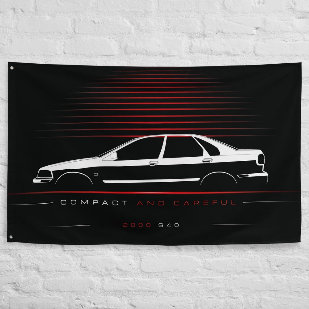 Volvo S40 2000 car silhouette flag - White Brick Wall