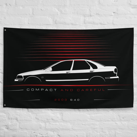 Volvo S40 2000 car silhouette flag - White Brick Wall