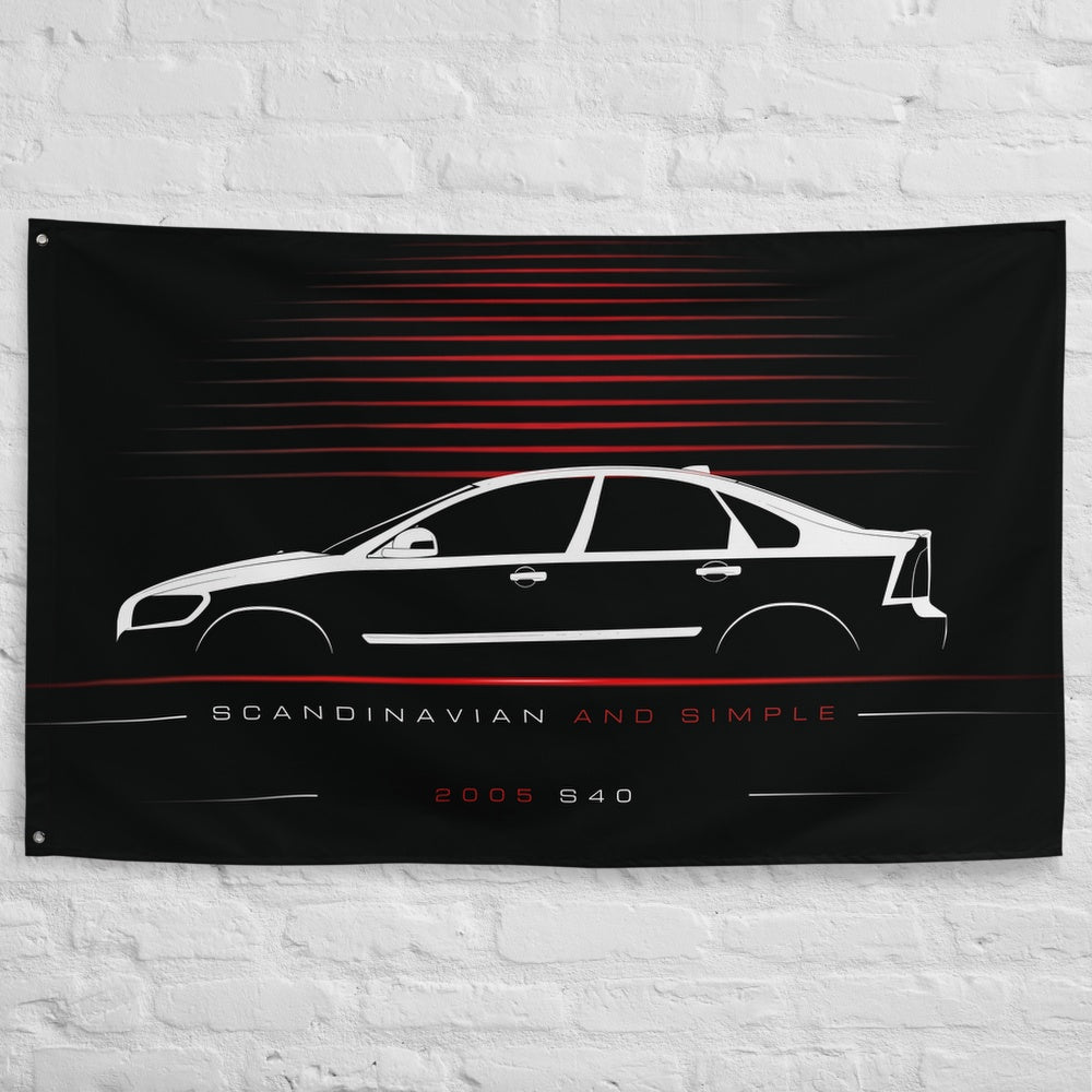 Volvo S40 2005 car silhouette flag - White Brick Wall