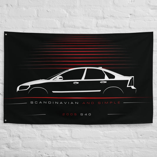 Volvo S40 2005 car silhouette flag - White Brick Wall